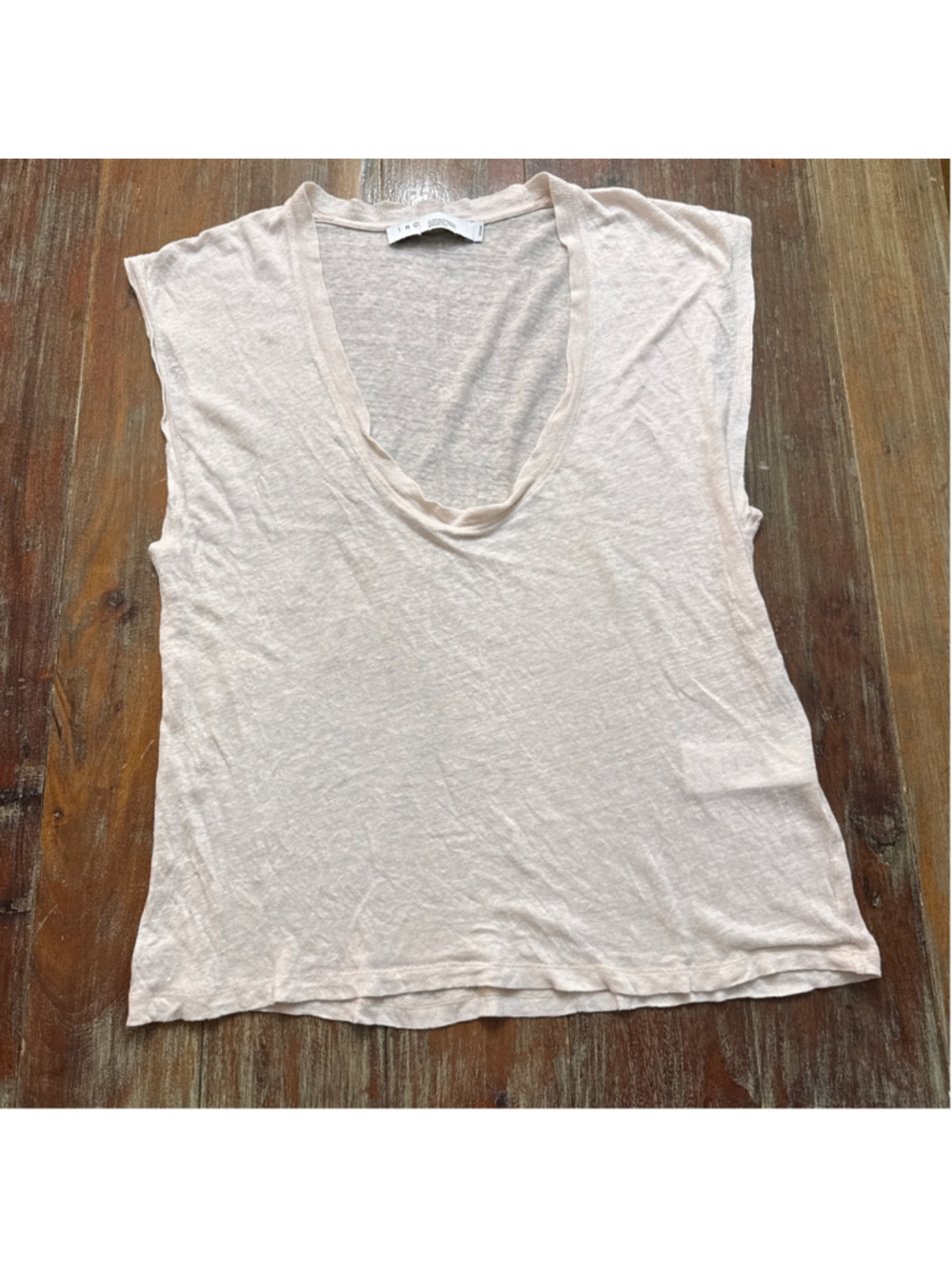 IRO Paris Dirk Linen Tank Top Medium Pale Blush Pink 100% Linen Scoop Neck